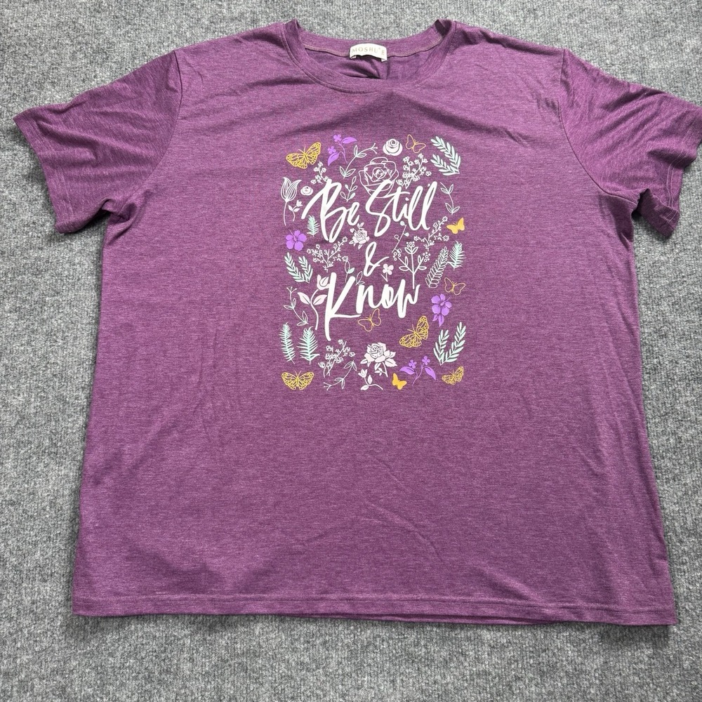 Moshu "Be Still & Know"‎ Inspirational Graphic Tee – Heathered Purple (Size XL)
